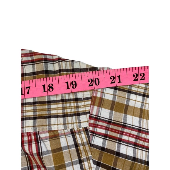 Ecko Mens L Earth Tone Plaid Cranberry Stripe Button Front Short Sleeve Shirt - Picture 4 of 10